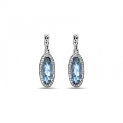 Sterling Silver Blue Topaz & Diamond Dangle Earrings
