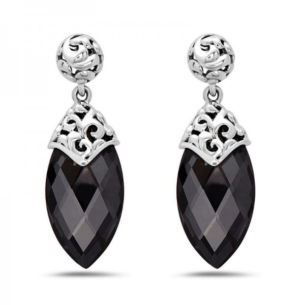 Sterling Silver & 14KW Marquise Hematite Earrings