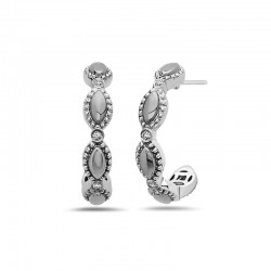 Sterling Silver Firefly Diamond Bead Half-Hoop Earrings