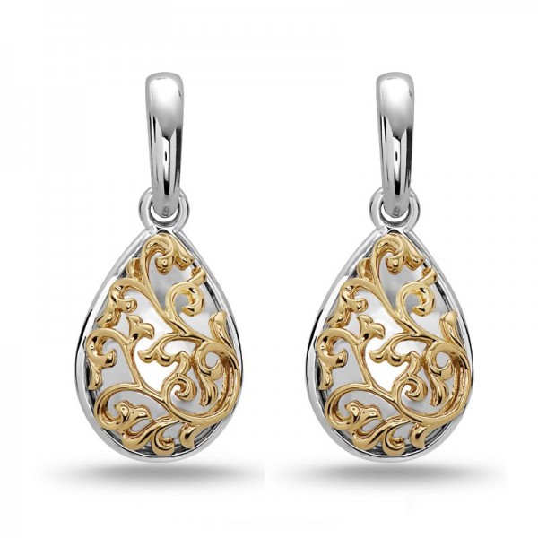 Sterling Silver, 18KY & 14KW Pear Shape Ivy Lace Earrings