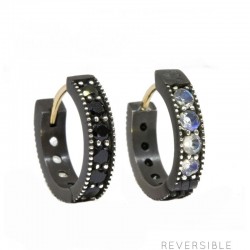 Gemma 15mm Black Spinel & Moonstone Silver Huggies