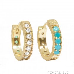 Gemma 15mm Brilliant Diamond & Turquoise 18KY Huggies