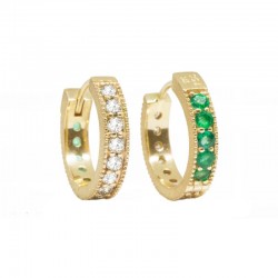 Gemma 15mm Champagne Diamond & Emerald 18KY Huggies