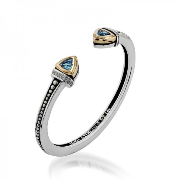 Arrivo Narrow Trillion Cuff Bracelet with Pavé Diamonds - Blue Topaz