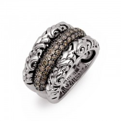 Sterling Silver Brown Diamond Pave Band, Size 7