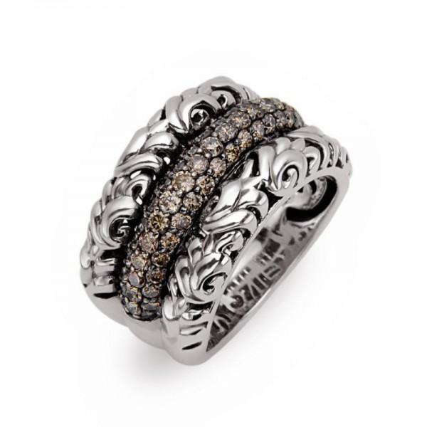 Sterling Silver Brown Diamond Pave Band, Size 7