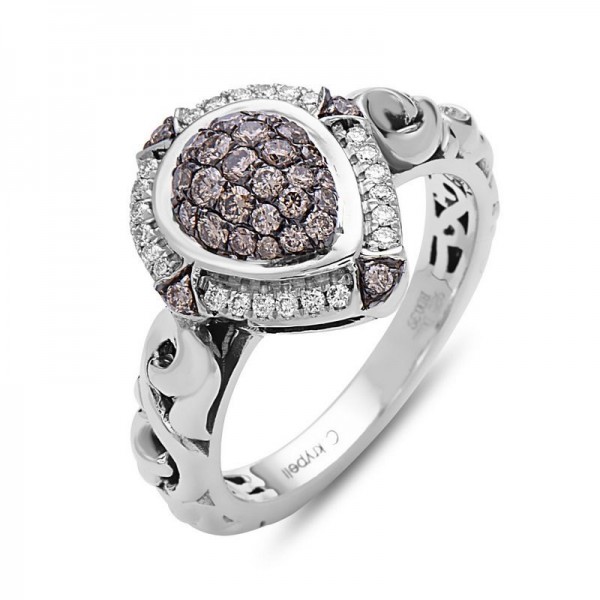 Sterling Silver Pear Pave Diamond Ring