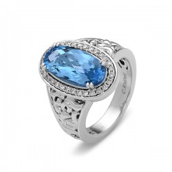 Eve Collection Sterling Silver Blue Topaz & Diamond Ring