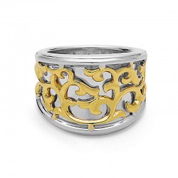 Sterling Silver & 18KY Ivy Lace Concave Saddle Ring