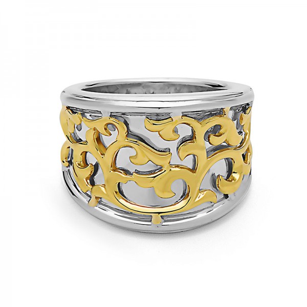 Sterling Silver & 18KY Ivy Lace Concave Saddle Ring