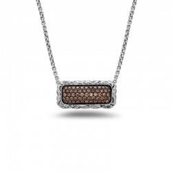 Sterling Silver Small Bar Brown Diamond Necklace