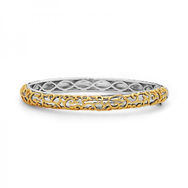 Sterling Silver, 18KY & 14KW Ivy Lace Bangle Bracelet