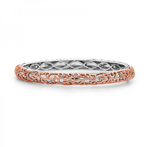 Sterling Silver, 18KP & 14KW Ivy Lace Bangle Bracelet