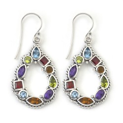Samuel B. Sterling Silver Multicolor Gemstone Riviera Teardrop Earrings