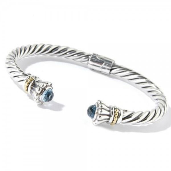 Samuel B. Sterling Silver/18K Cable Twisted Blue Topaz Bangle