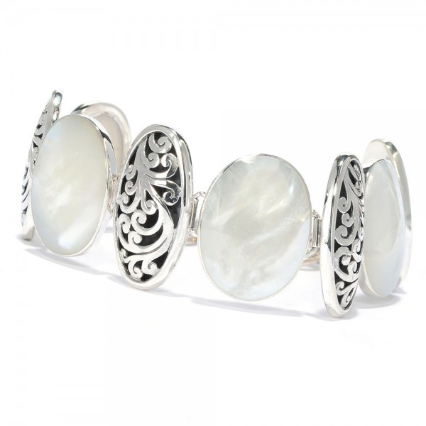 Samuel B. Sterling Silver Mother Of Pearl Oval Link Bracelet