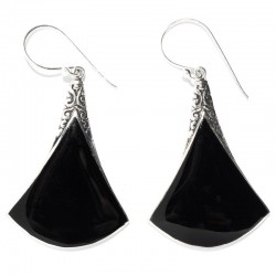 Samuel B. Sterling Silver Black Shell Fan Drop Earrings