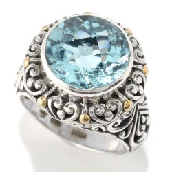 Samuel B. Sterling Silver/18KY Round Blue Topaz Ring