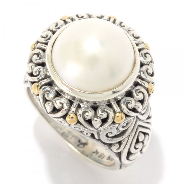 Samuel B. Sterling Silver/18KY Round White Pearl Ring
