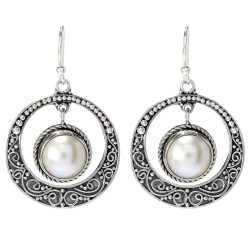 Samuel B. Sterling Silver Round Dangling Earrings With White Mabé Pearl