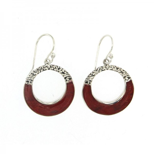 Samuel B. Sterling Silver Round Coral Open Earrings