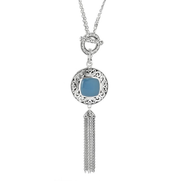 Samuel B. Sterling Silver Blue Chalcedony Center Tassel Necklace