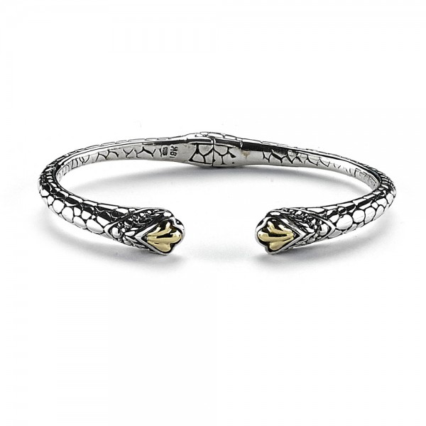 Samuel B. Sterling Silver/18K Pebble Design Hinged Cable Bracelet