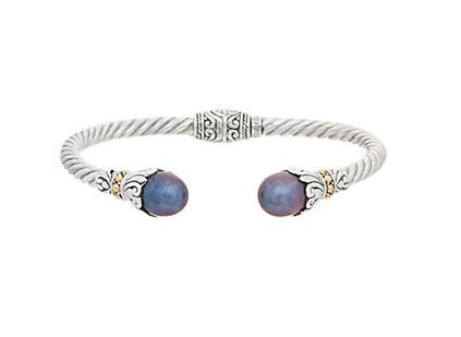 Samuel B. Sterling Silver/18KY Twisted Cable Bangle w/Blue Freshwater Pearl