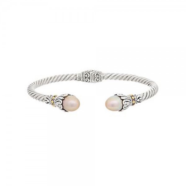 Samuel B. Sterling Silver/18KY Twisted Cable Bangle w/Pink Freshwater Pearl