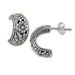 Samuel B. Sterling Silver/18KY Flower Design Hoop Earring