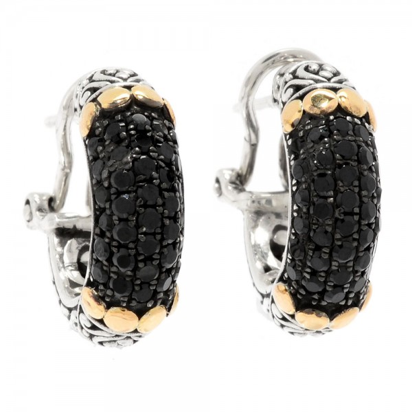 Samuel B. Sterling Silver/18KY Black Spinel Pave Earrings