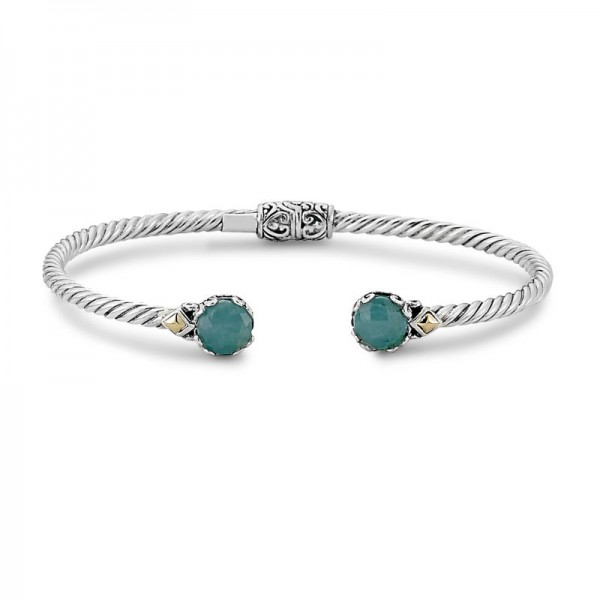 Samuel B. Sterling Silver/18KY 7mm Aquamarine Twisted Cable Bangle in 3mm