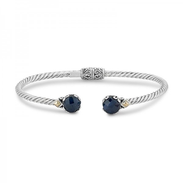 Samuel B. Sterling Silver/18KY 7mm Blue Sapphire Twisted Cable Bangle in 3mm