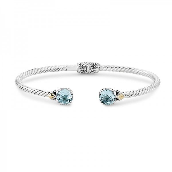 Samuel B. Sterling Silver/18KY 7mm Blue Topaz Twisted Cable Bangle in 3mm