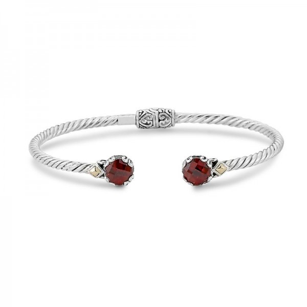 Samuel B. Sterling Silver/18KY 7mm Garnet Twisted Cable Bangle in 3mm