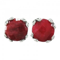 Samuel B. Sterling Silver 7mm Round Ruby Stud Earrings