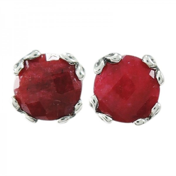 Samuel B. Sterling Silver 7mm Round Ruby Stud Earrings