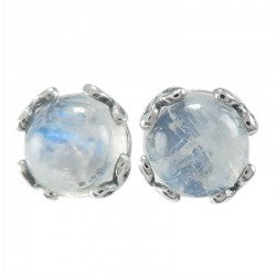 Samuel B. Sterling Silver 7mm Round Rainbow Moonstone Stud Earrings