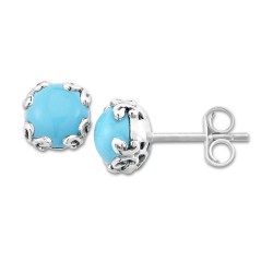 Samuel B. Sterling Silver 7mm Round Sleeping Beauty Turquoise Stud Earrings