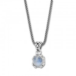 Samuel B. Sterling Silver Round Rainbow Moonstone Pendant on Chain