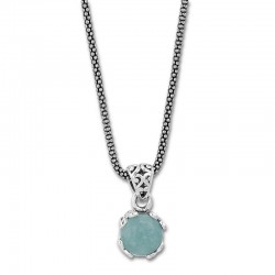 Samuel B. Sterling Silver Round Aquamarine Pendant on Chain