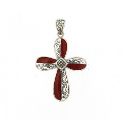Samuel B. Sterling Silver Coral Cross Pendant