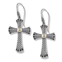 Samuel B. Sterling Silver/18KY Cross Earrings
