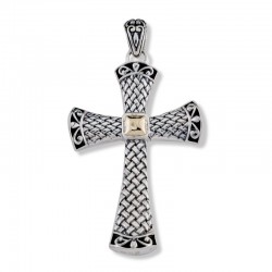 Samuel B. Sterling Silver/18KY Cross Pendant with Gold Center