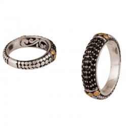 Samuel B. Sterling Silver/18KY Dot Design Band w/Pave Black Spinel Center Earrings