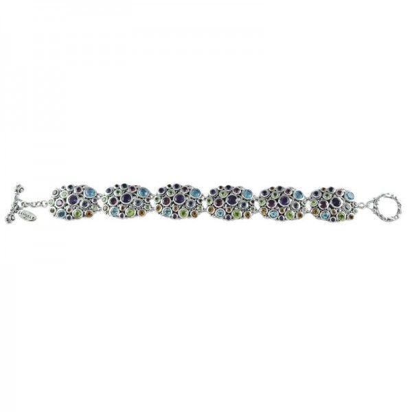 Samuel B. Sterling Silver Multi Gemstone Cluster Toggle Bracelet