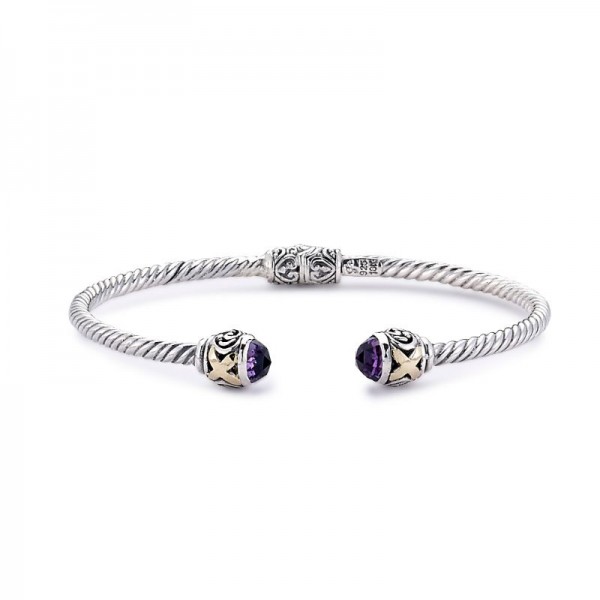 Samuel B. Sterling Silver/18KY X Design Bangle with Amethyst