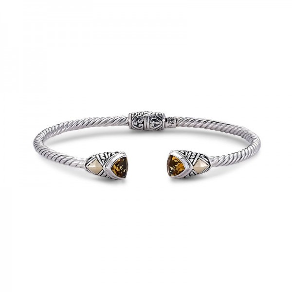 Samuel B. Sterling Silver/18KY Trillion Shape Bangle with Citrine