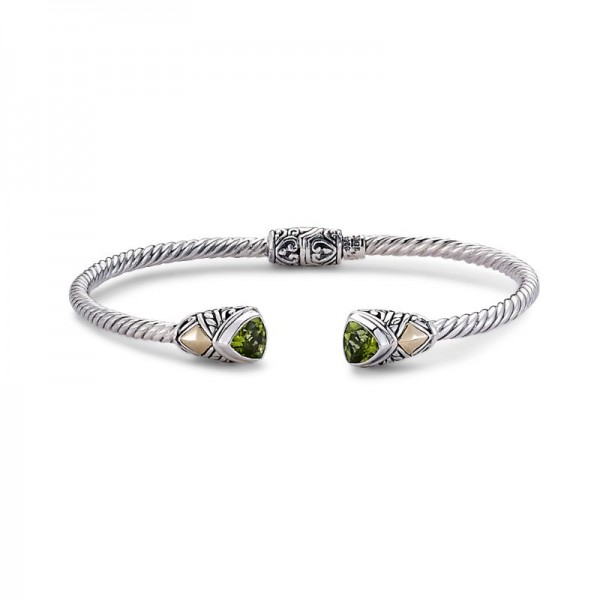 Samuel B. Sterling Silver/18KY Trillion Shape Bangle with Peridot