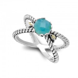 Samuel B. Sterling Silver/18KY Birthstone Ring - Aquamarine